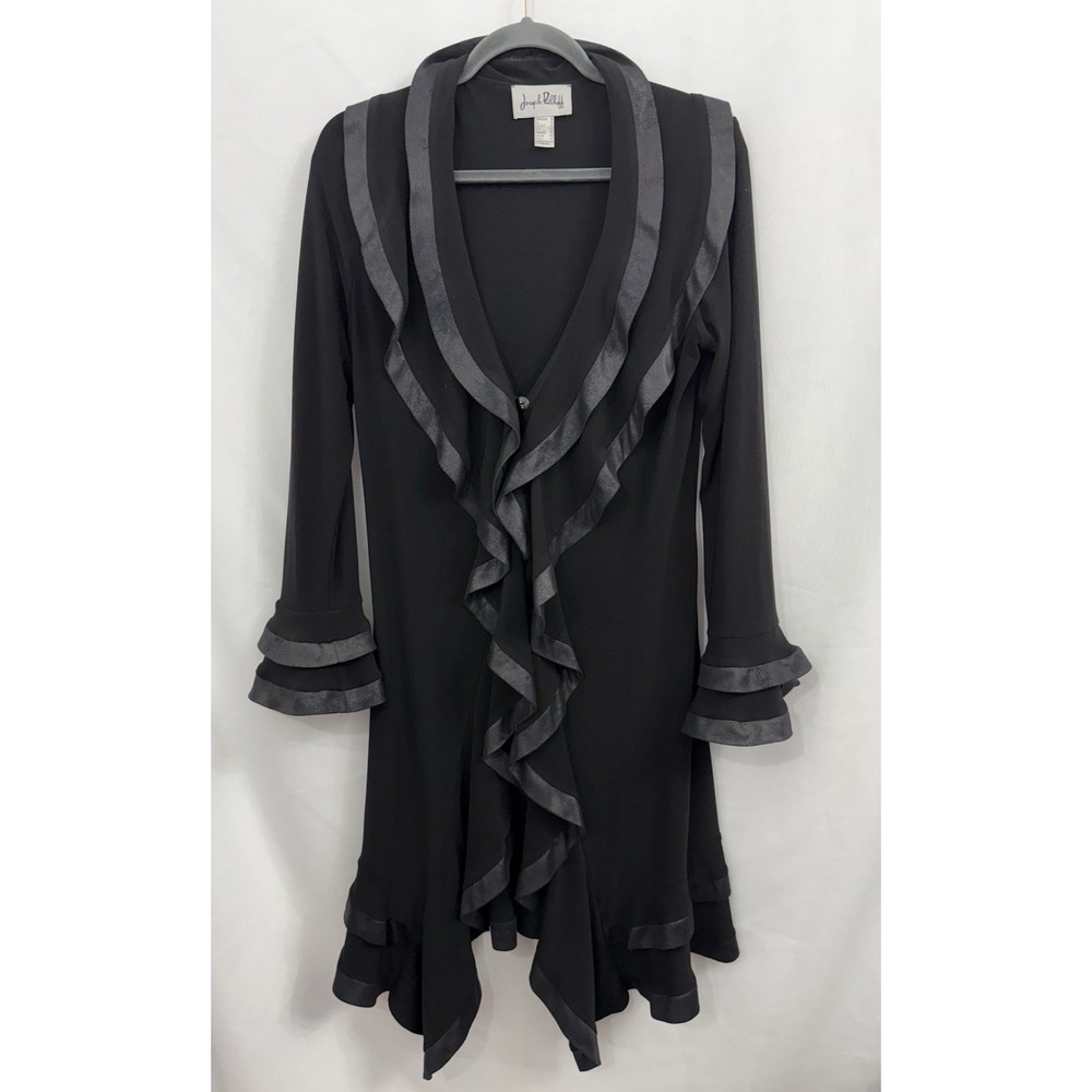 Joseph Ribkoff Black Ruffle Trim Duster Jacket Womens Size 10 Whimsigoth